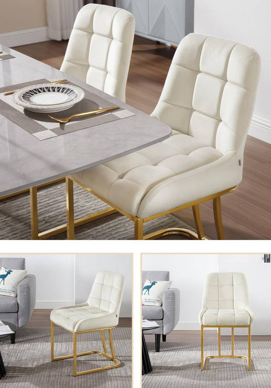 24goodz Upholstered Dining Chair - Stable & Robust Design - Comfortable and Ergonomic - Velvet + Metal - Beige