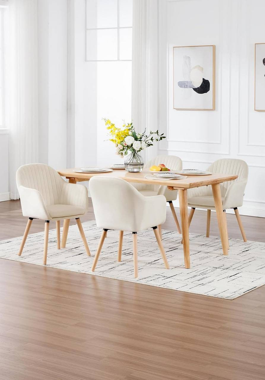 24goodz Set of 2 Dining Chairs - Ergonomic Comfort - Durable Design - Velvet and Solid Wood - Cream White - cm