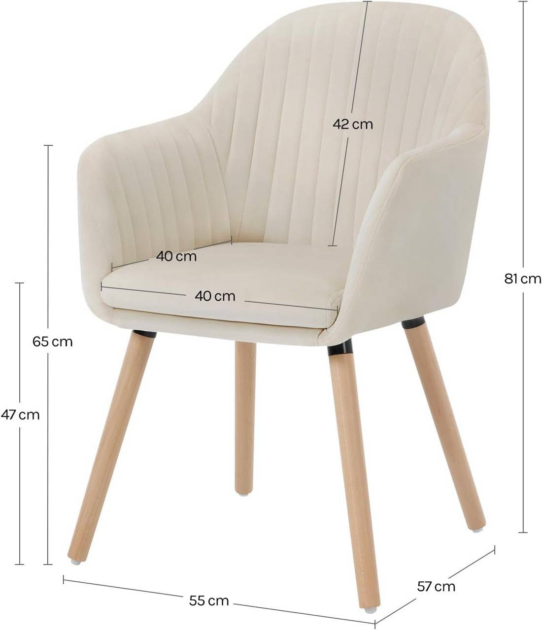 24goodz Velvet Dining Chair - Ergonomic Comfort - Durable Design - Velvet and Solid Wood - Cream White - cm