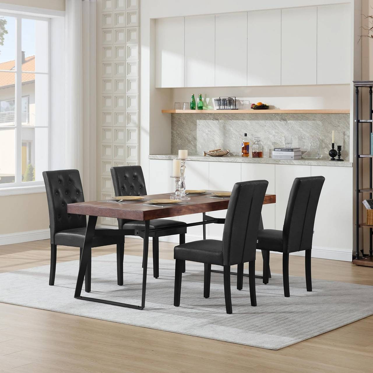 24goodz Dining Chair - Robust & Sturdy - Ergonomic Comfort - Faux Leather & Solid Wood - Black