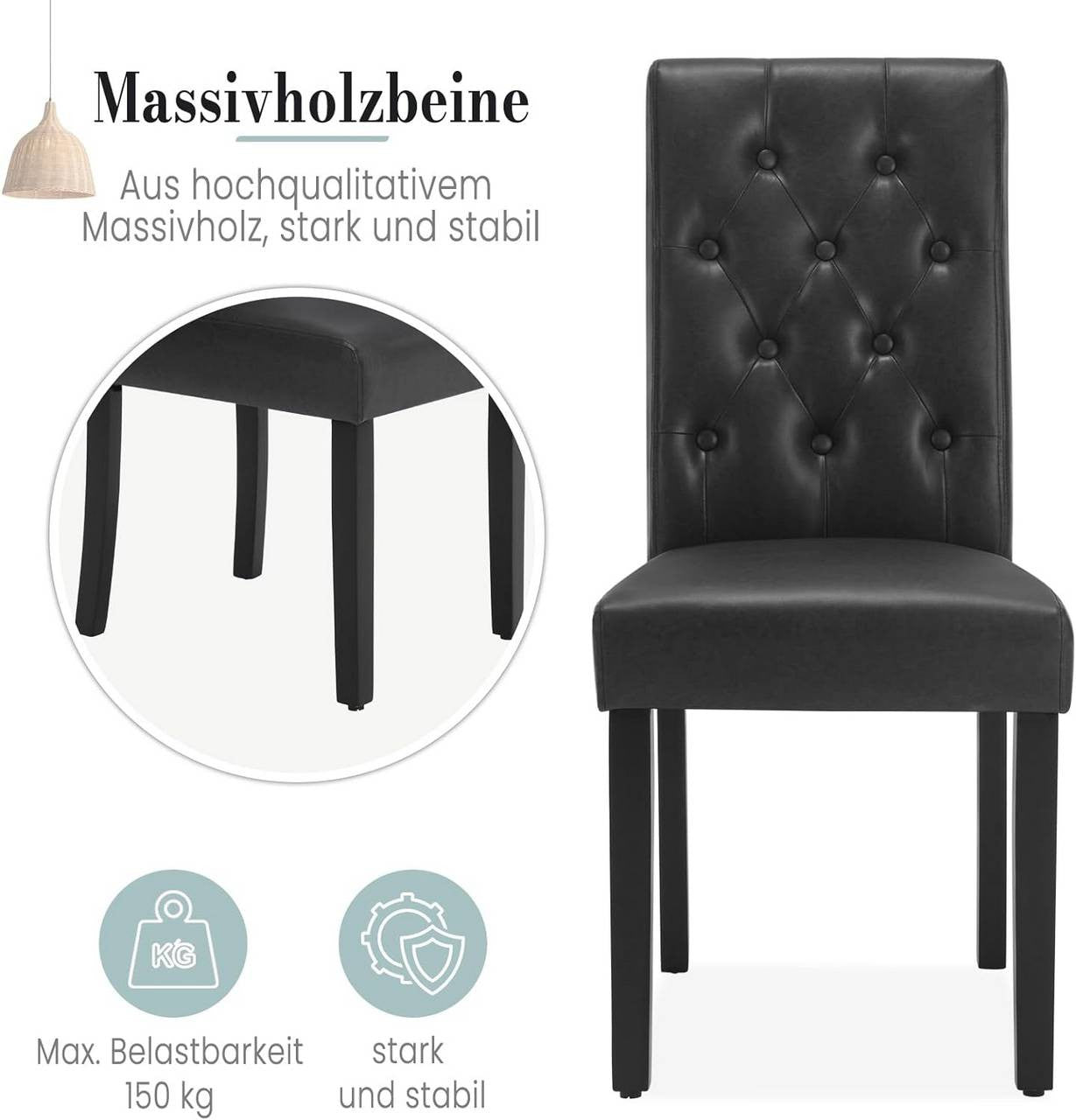 24goodz Dining Chair Set - Ergonomic Comfort - Durable and Easy to Clean - Faux Leather and Solid Wood - Black