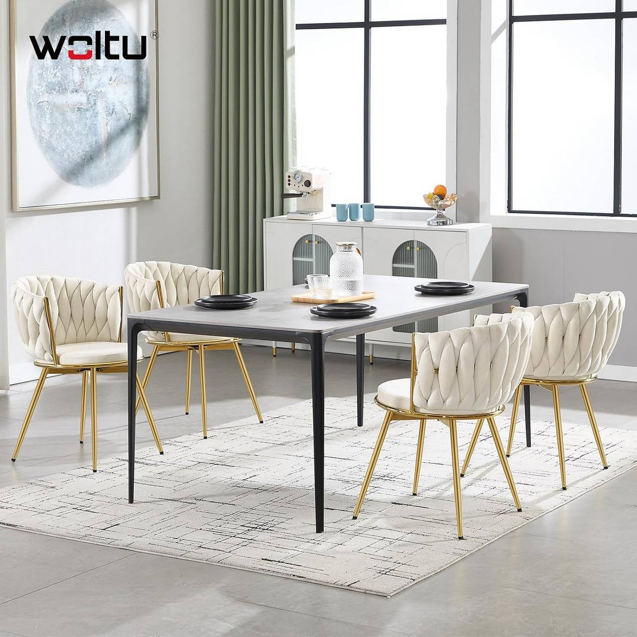24goodz Ergonomic Dining Chairs - 360° Swivel Function - Velvet and Metal - For Dining Rooms - Beige/Dark Grey/Black