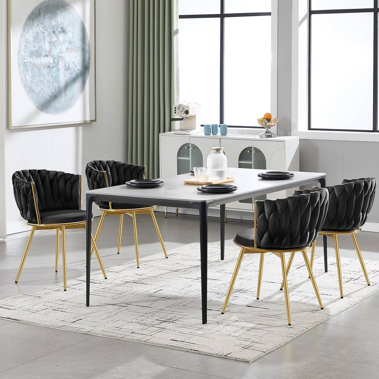 24goodz 360° Swivel Dining Chairs - Ergonomic Design - Sturdy Metal Frame - Velvet Upholstery - Black - 60.5 x 78 x 59.5 cm