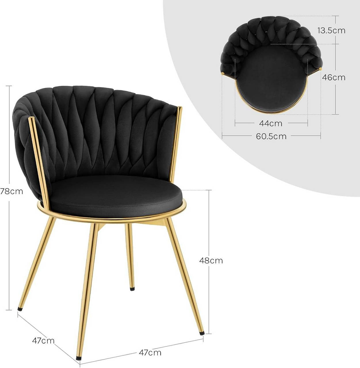 24goodz 360° Swivel Dining Chairs - Ergonomic Design - Sturdy Metal Frame - Velvet Upholstery - Black - 60.5 x 78 x 59.5 cm