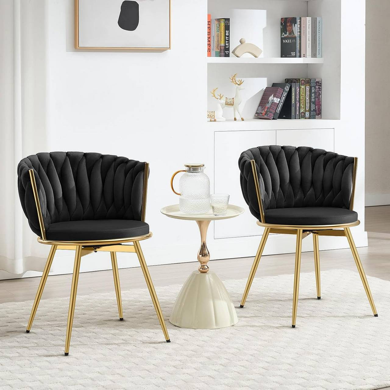 24goodz 360° Swivel Dining Chairs - Ergonomic Design - Sturdy Metal Frame - Velvet Upholstery - Black - 60.5 x 78 x 59.5 cm