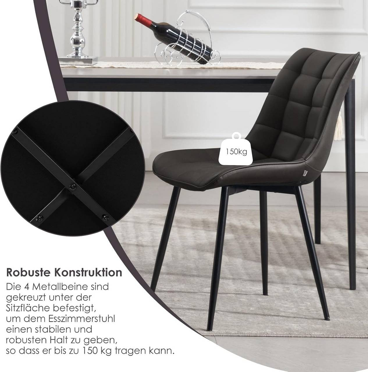 24goodz Set of 6 Dining Chairs with Backrest - Ergonomic Comfort - Easy to Clean Faux Leather - For Home Use - Anthracite