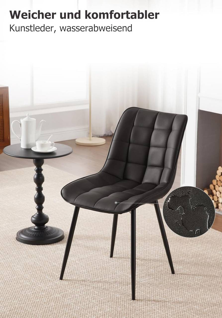24goodz Set of 2 Dining Chairs with Backrest - Ergonomic Comfort - Easy to Clean Faux Leather - For Home Use - Anthracite
