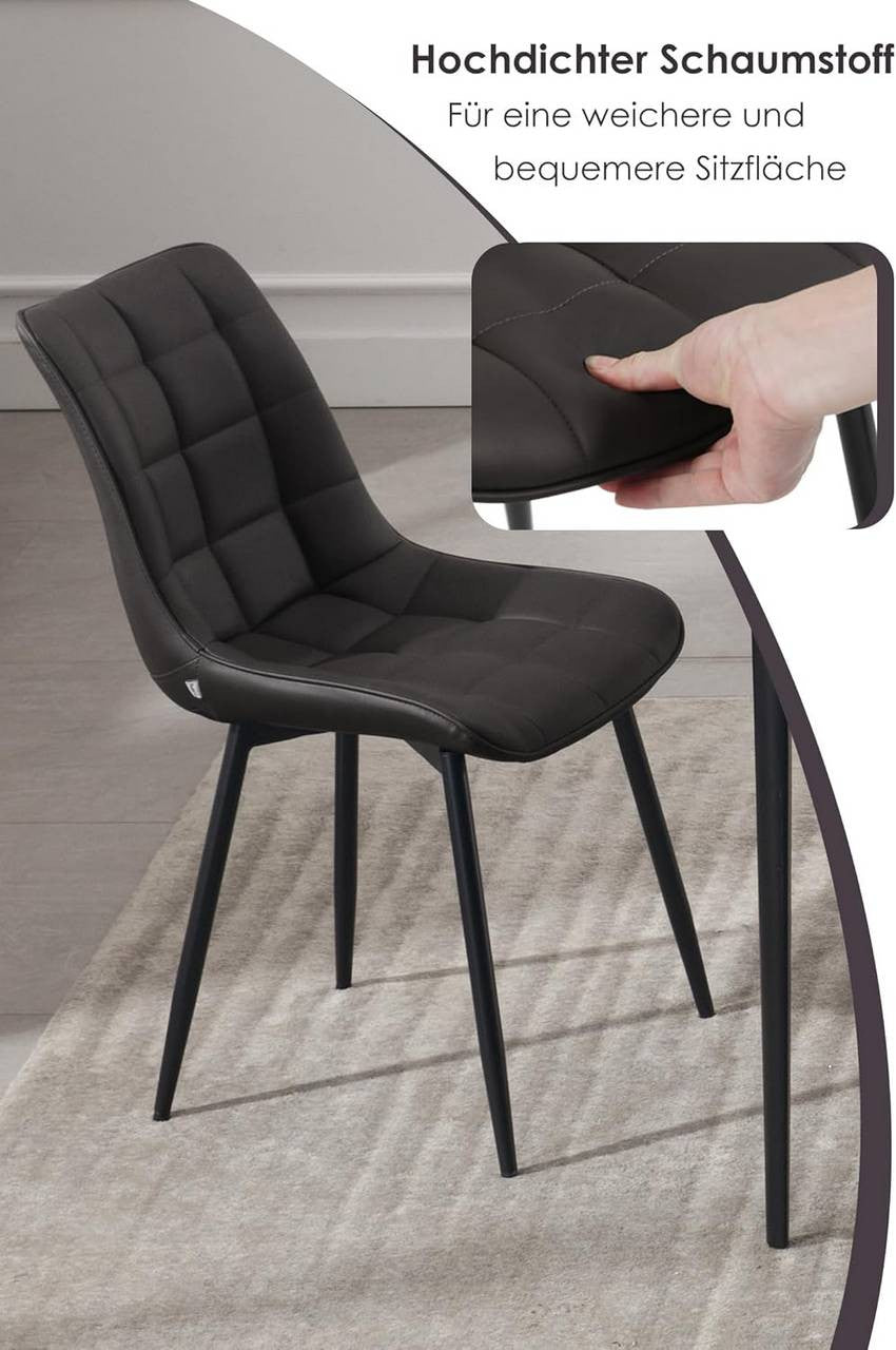 24goodz Set of 6 Dining Chairs with Backrest - Ergonomic Comfort - Easy to Clean Faux Leather - For Home Use - Anthracite