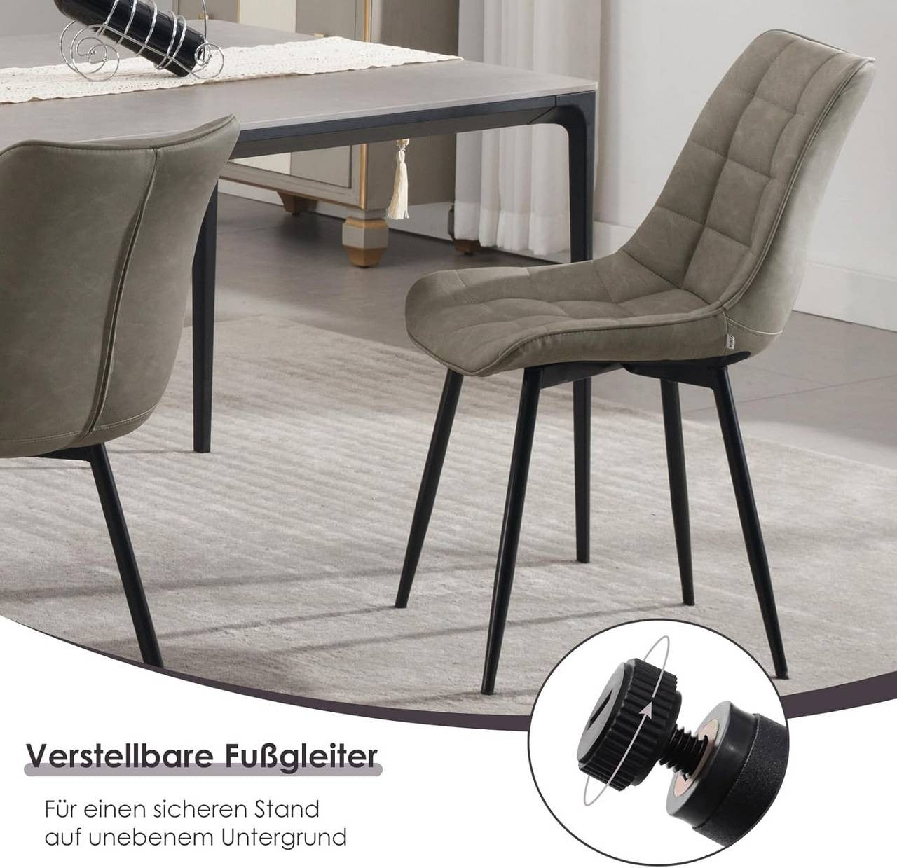 24goodz Set of 2 Dining Chairs - Ergonomic Comfort - Durable Faux Leather - For Home Use - Dark Grey - dgr