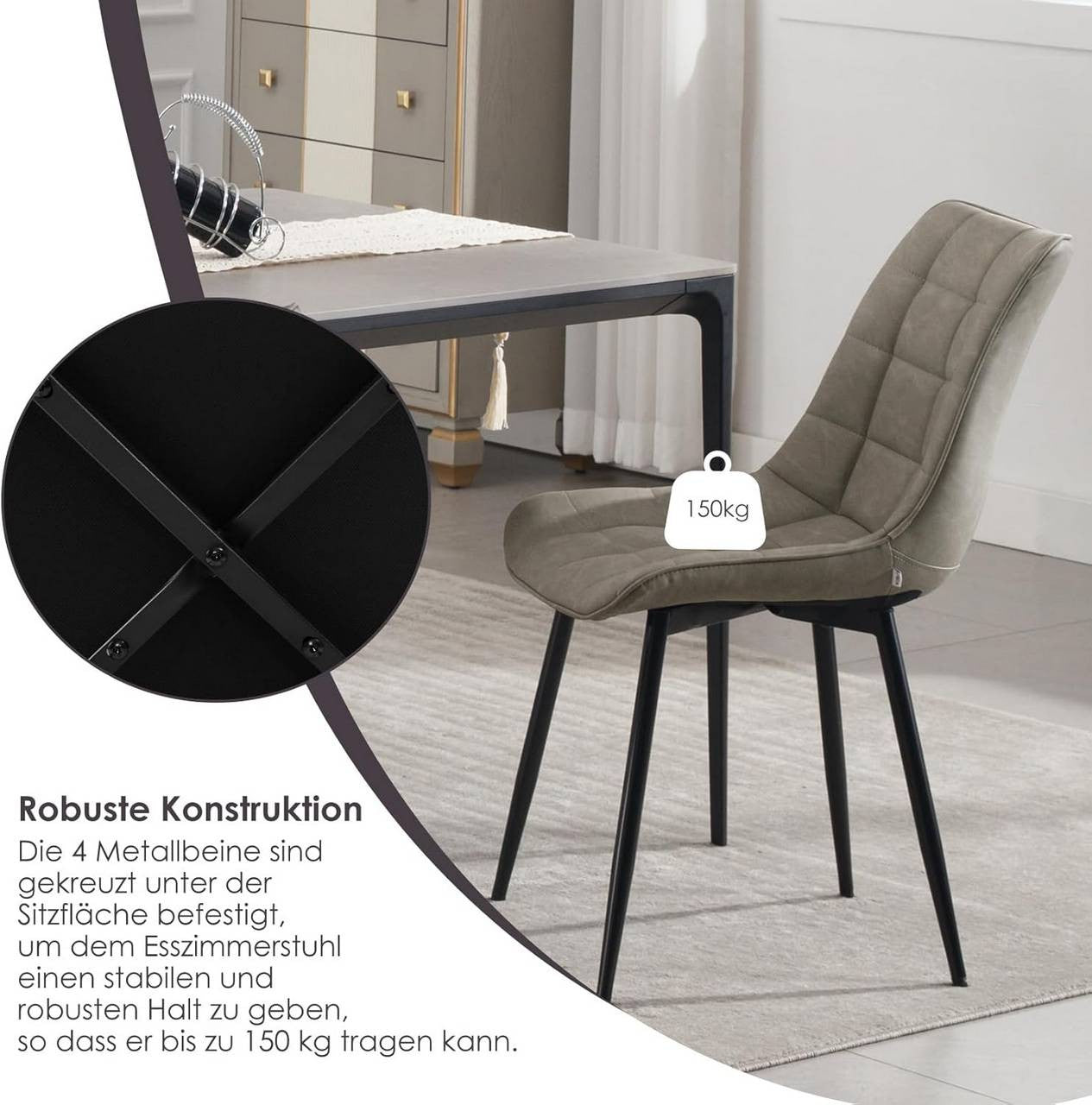 24goodz Set of 2 Dining Chairs - Ergonomic Comfort - Durable Faux Leather - For Home Use - Dark Grey - dgr