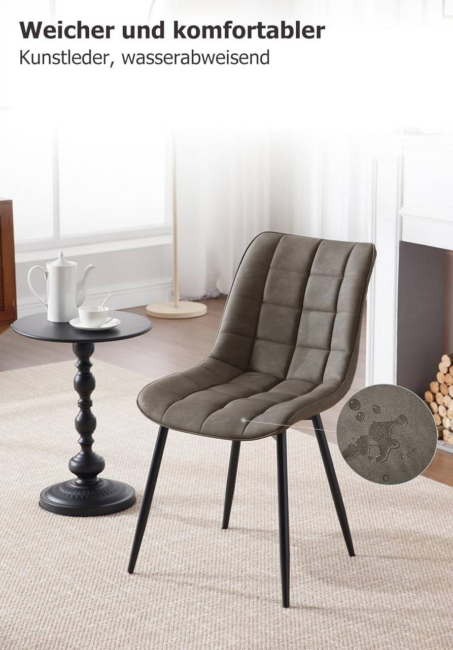 24goodz Set of 2 Dining Chairs - Ergonomic Comfort - Durable Faux Leather - For Home Use - Dark Grey - dgr