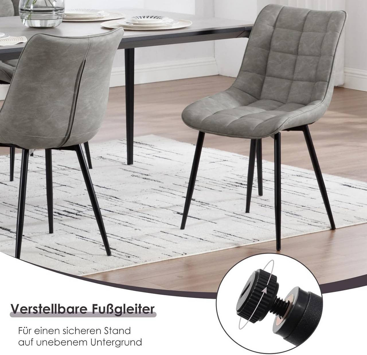 24goodz Set of 6 Dining Chairs with Backrest - Ergonomic Comfort - Durable Faux Leather - For Dining Rooms and Kitchens - Grey
