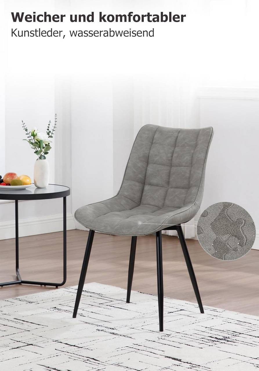 24goodz Set of 2 Dining Chairs with Backrest - Ergonomic Comfort - Durable Faux Leather - For Home Use - Grey