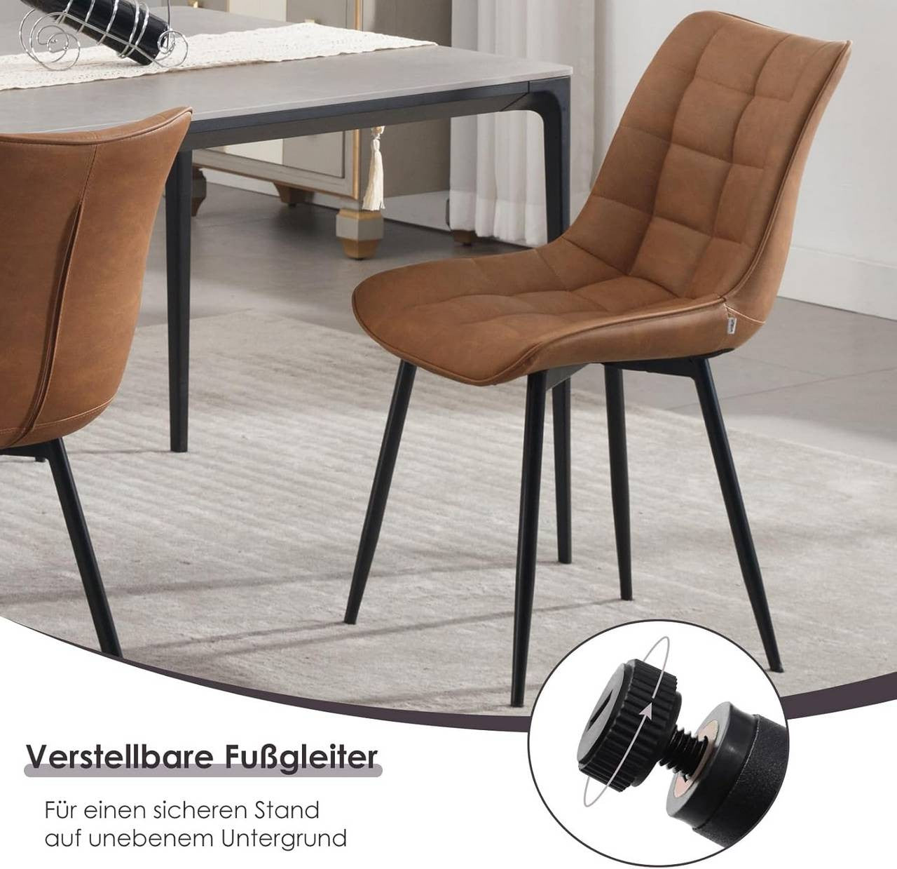 24goodz Set of 2 Dining Chairs with Backrest - Ergonomic Comfort - Easy to Clean Faux Leather - For Every Room - Light Brown - hbr