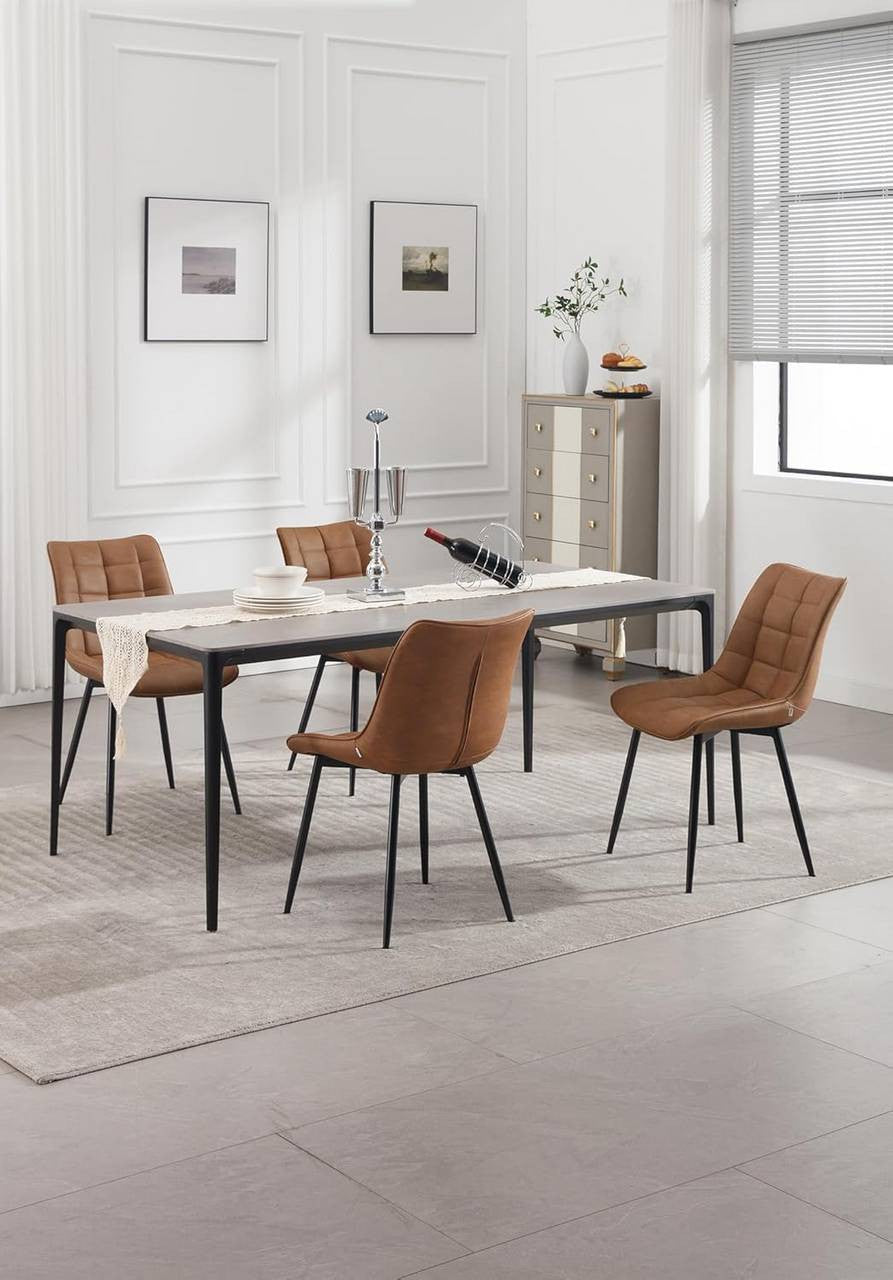 24goodz Set of 2 Dining Chairs with Backrest - Ergonomic Comfort - Easy to Clean Faux Leather - For Every Room - Light Brown - hbr