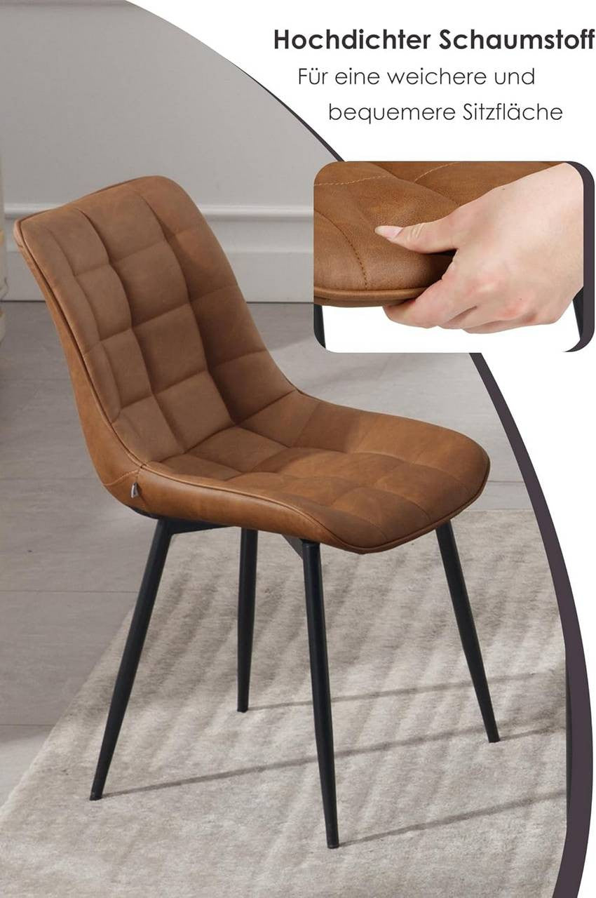 24goodz Set of 2 Dining Chairs with Backrest - Ergonomic Comfort - Easy to Clean Faux Leather - For Every Room - Light Brown - hbr