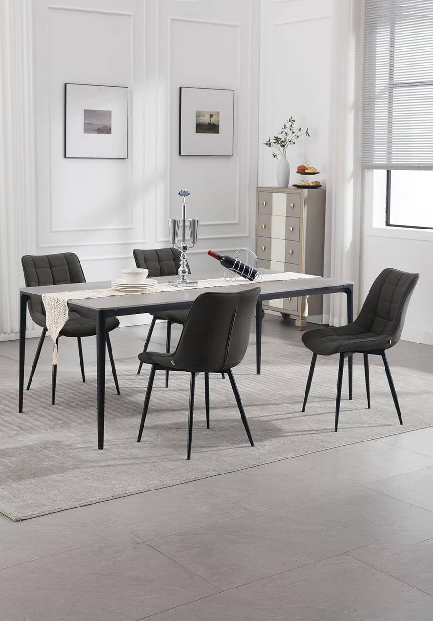 24goodz Set of 4 Dining Chairs - Ergonomic Comfort - Sturdy Metal Legs - Linen - For Home Use - Dark Grey - dgr