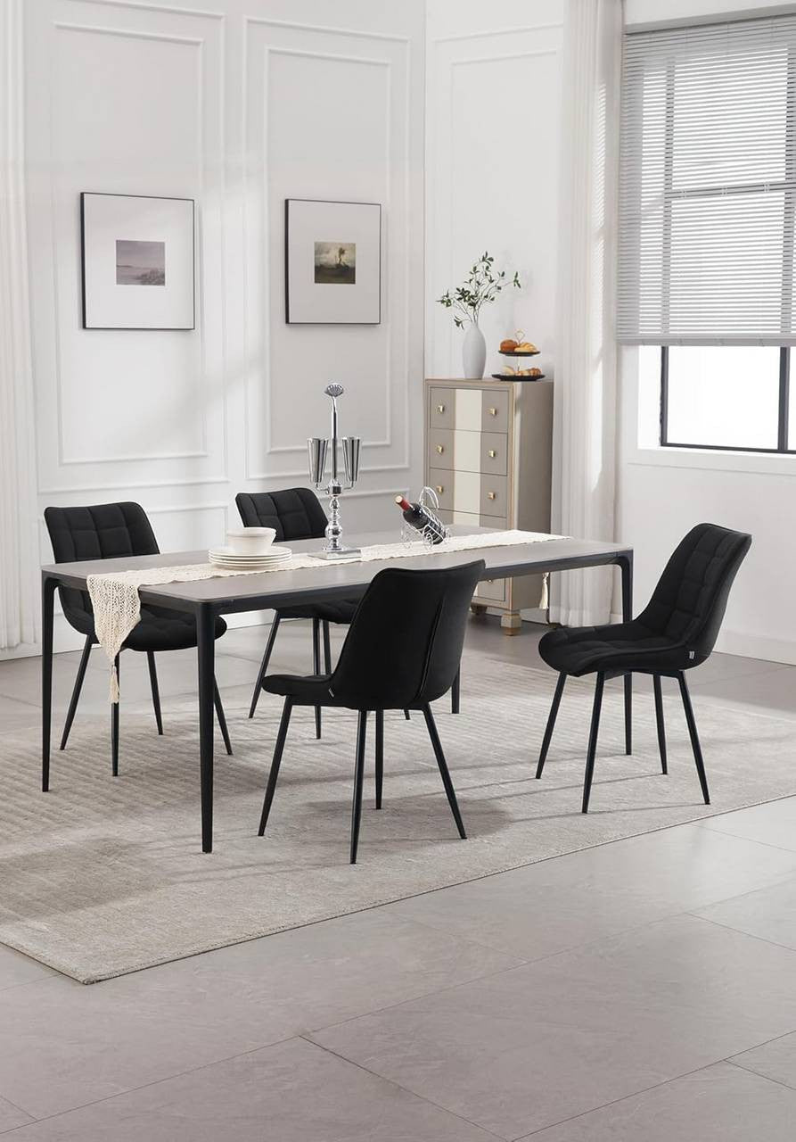 24goodz Set of 2 Dining Chairs with Backrest - Ergonomic Design - High Stability - Linen and Metal - Black - sz