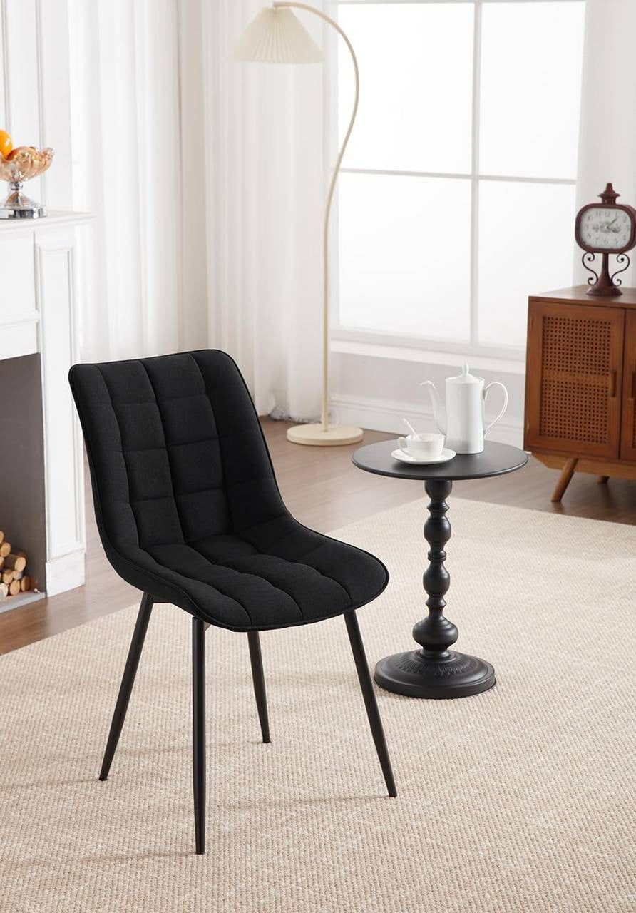 24goodz Set of 2 Dining Chairs with Backrest - Ergonomic Design - High Stability - Linen and Metal - Black - sz