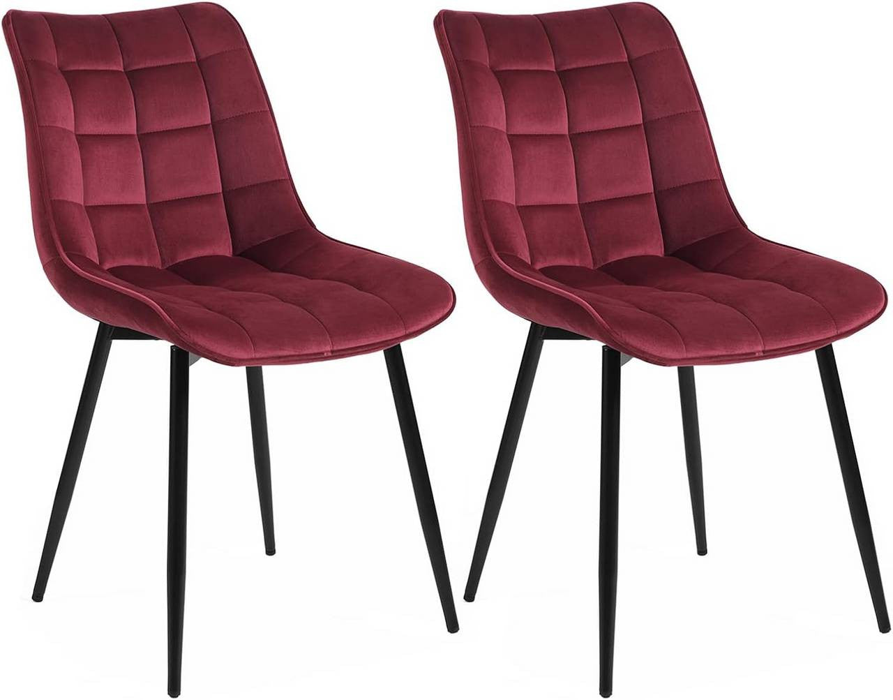24goodz Set of 2 Dining Chairs with Backrest - Ergonomic Design - Durable Metal Legs - Velvet - For Home Use - Bordeaux - bd