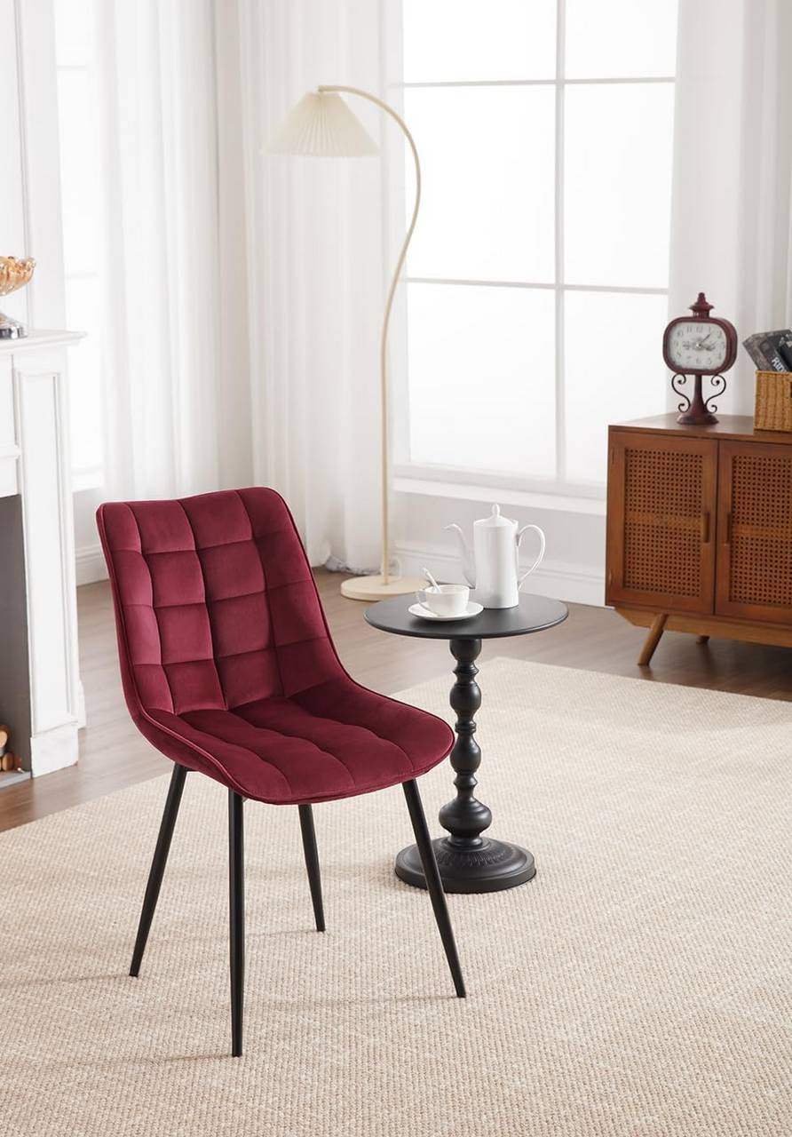 24goodz Dining Chair Set of 4 - Sturdy and Comfortable - Velvet and Metal - For Home Use - Bordeaux - bd