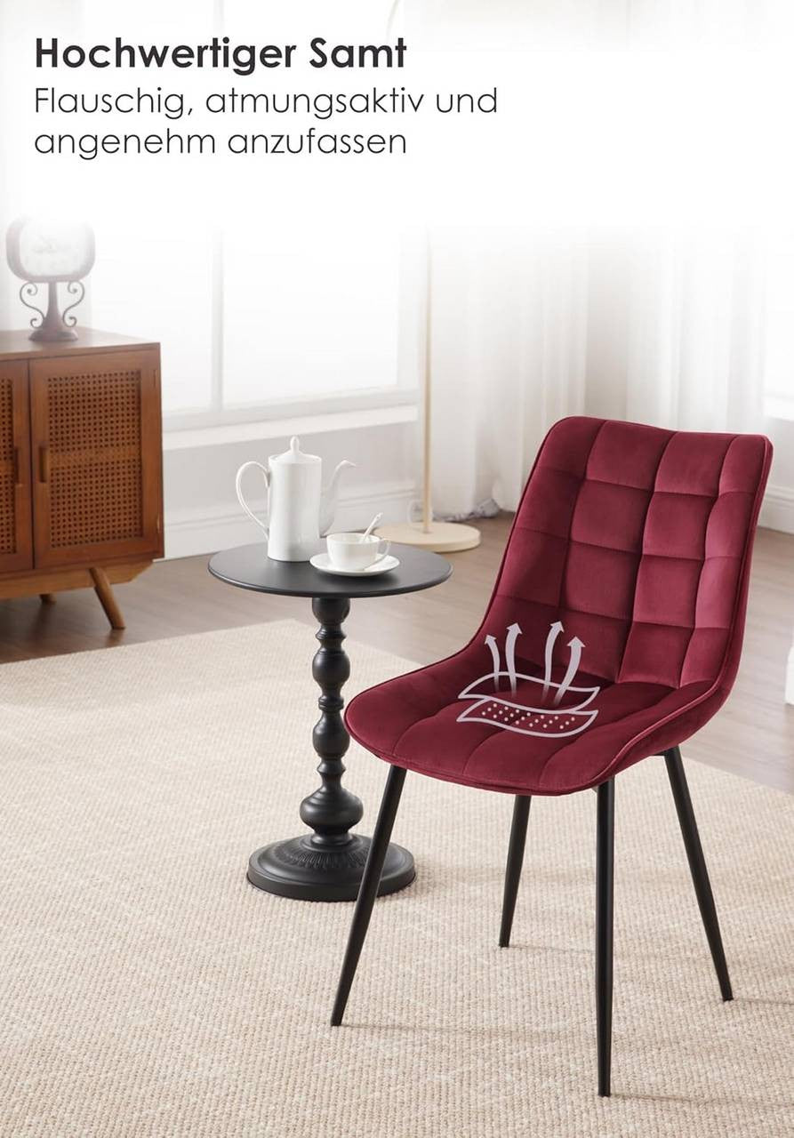 24goodz Dining Chair Set of 4 - Sturdy and Comfortable - Velvet and Metal - For Home Use - Bordeaux - bd