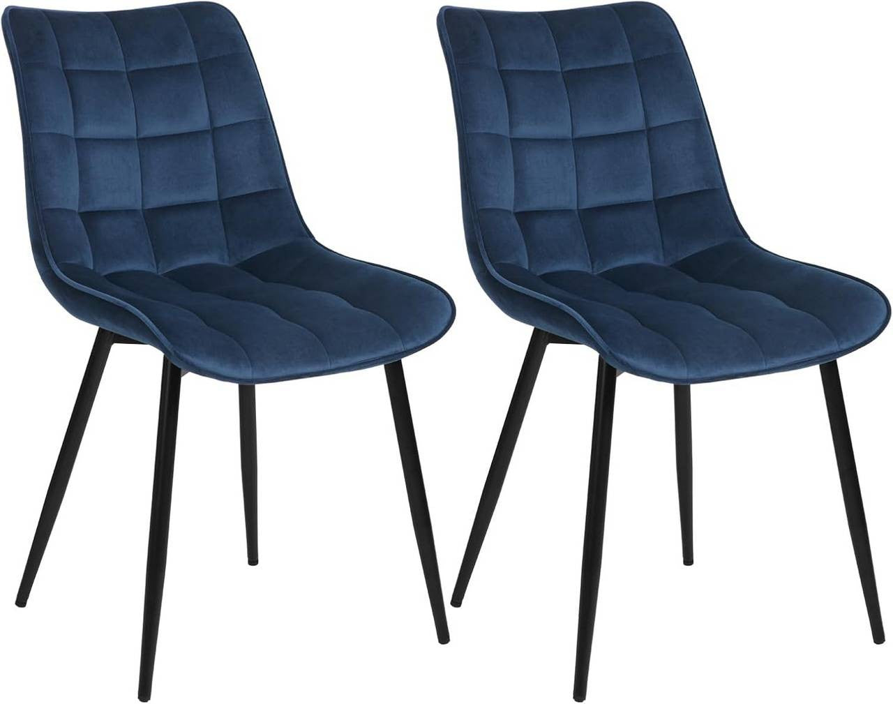 24goodz Set of 2 Dining Chairs with Backrest - Ergonomic Comfort - Velvet and Metal - For Home Use - Blue