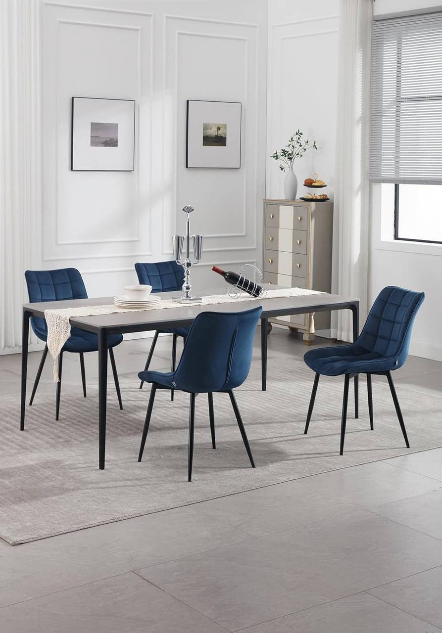 24goodz Set of 2 Dining Chairs with Backrest - Ergonomic Comfort - Velvet and Metal - For Home Use - Blue