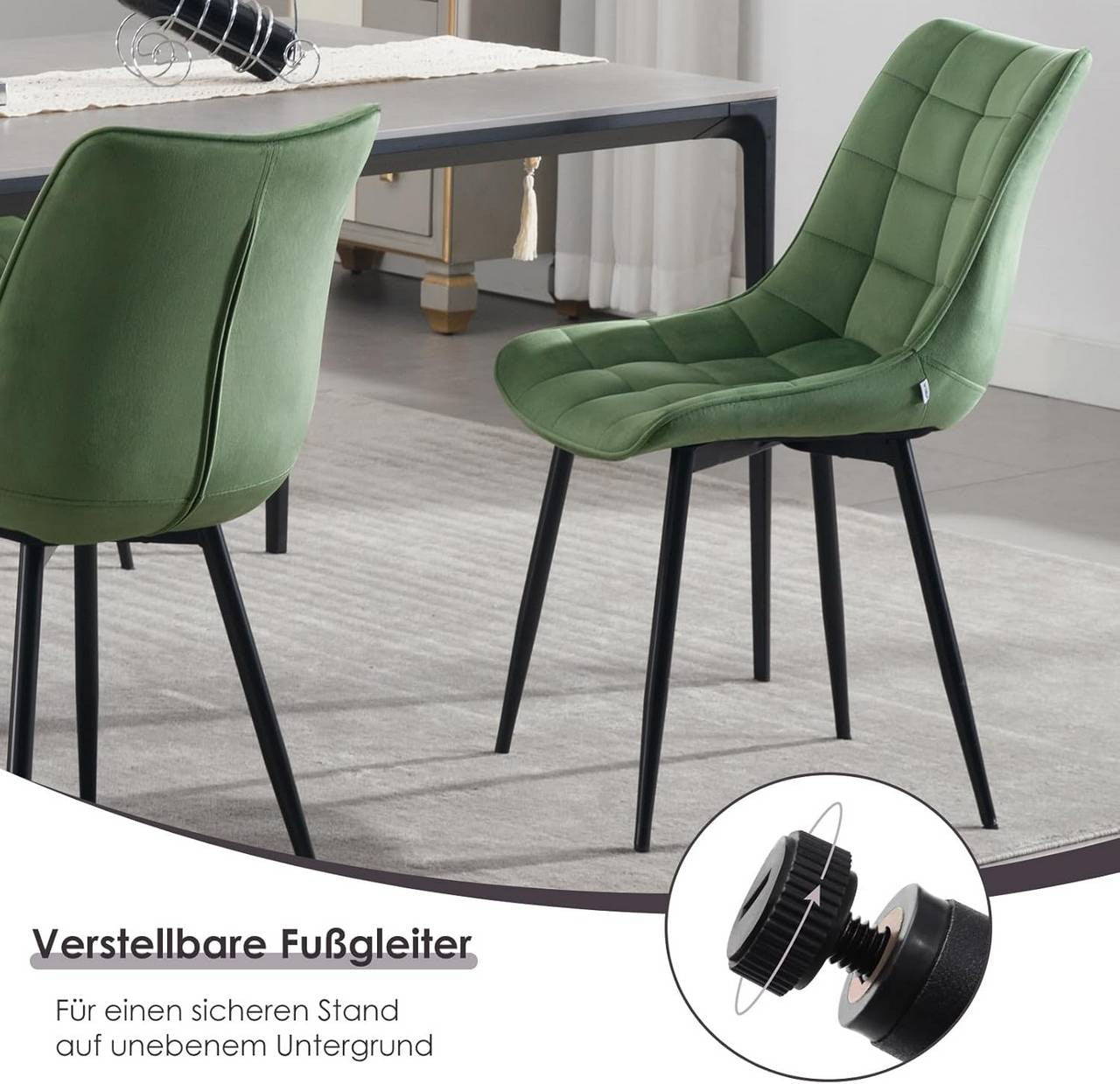 24goodz Dining Chair Set of 2 - Ergonomic Comfort - Sturdy Metal Legs - Velvet - For Home Use - Dark Green - dgn