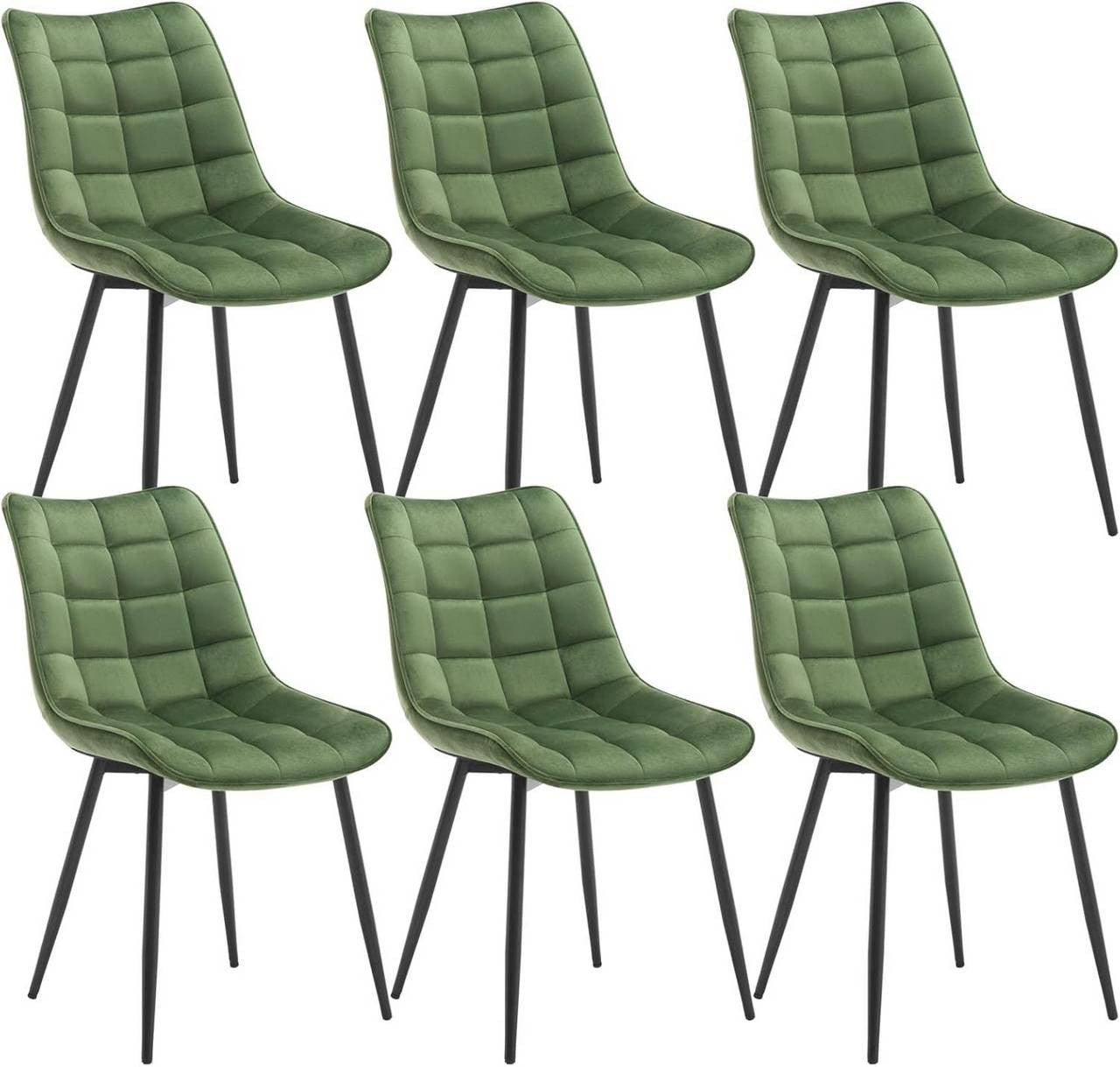 24goodz Dining Chair Set of 6 - Ergonomic Comfort - Sturdy Metal Legs - Velvet - For Home Use - Dark Green - dgn