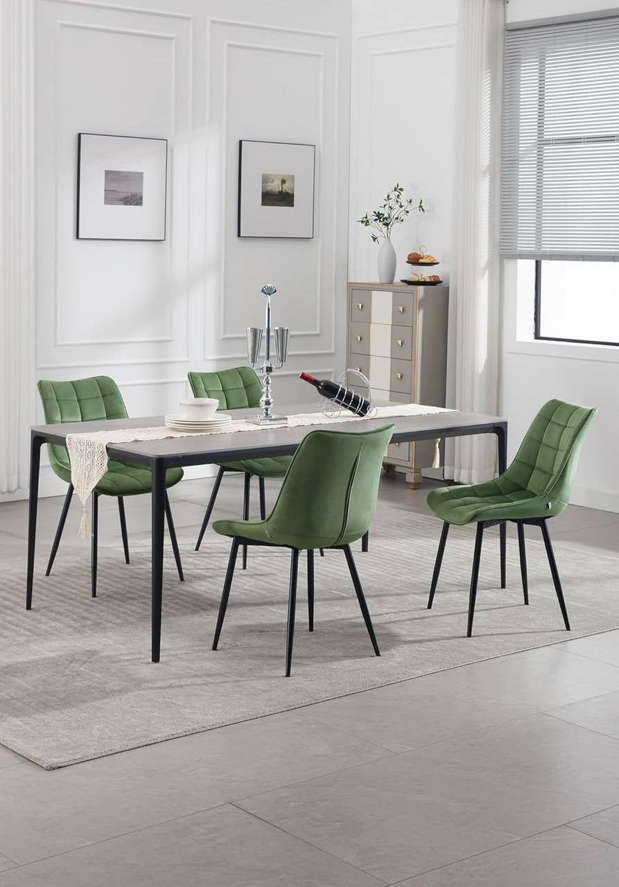 24goodz Dining Chair Set of 6 - Ergonomic Comfort - Sturdy Metal Legs - Velvet - For Home Use - Dark Green - dgn