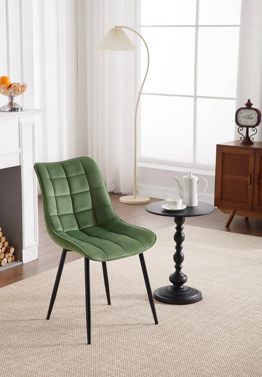 24goodz Dining Chair Set of 2 - Ergonomic Comfort - Sturdy Metal Legs - Velvet - For Home Use - Dark Green - dgn