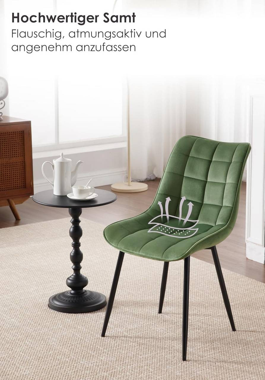 24goodz Dining Chair Set of 4 - Ergonomic Comfort - Sturdy Metal Legs - Velvet - For Home Use - Dark Green - dgn
