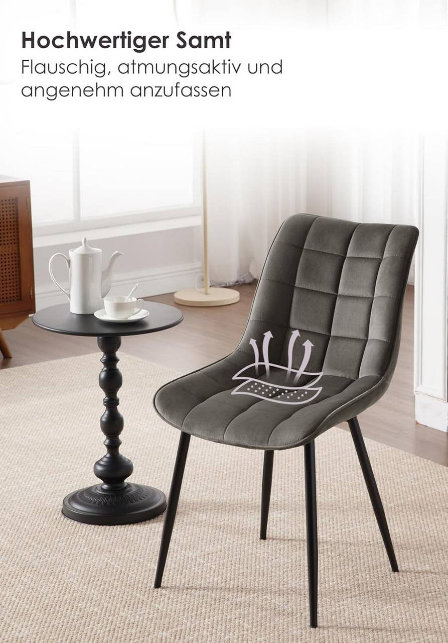 24goodz Dining Chair Set of 2 - Ergonomically Designed for Comfort - Durable Velvet and Metal - Dark Grey - dgr