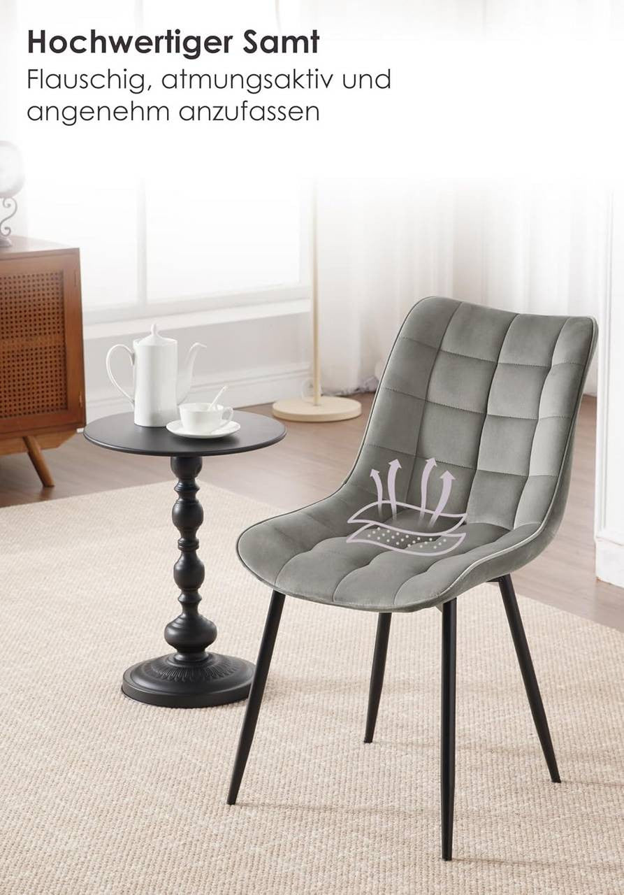 24goodz Dining Chair Set of 2 - Ergonomic Comfort - Sturdy Metal Legs - Velvet - For Every Room - Light Grey - hgr