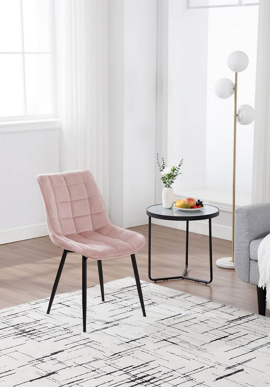24goodz Set of 2 Dining Chairs with Backrest - Ergonomic Comfort - Durable Velvet - For Home Use - Pink