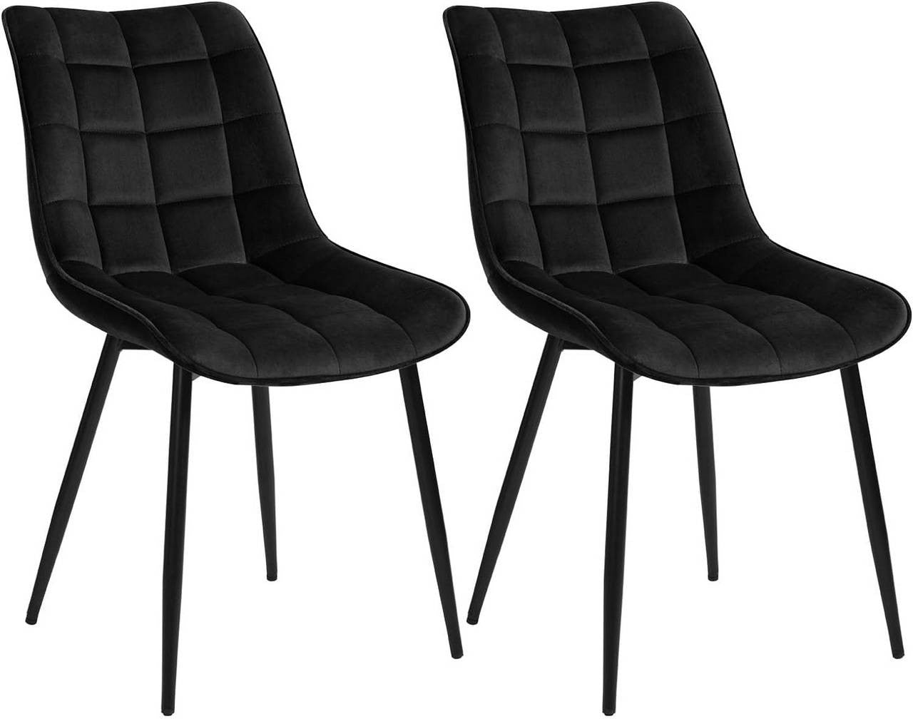 24goodz Set of 2 Dining Chairs with Backrest - Ergonomic Design - Sturdy Metal Legs - Velvet - For Home Use - Black - sz