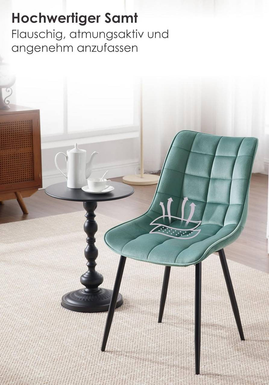 24goodz Set of 2 Dining Chairs with Backrest - Ergonomic Comfort - Velvet and Metal - For Dining and Living Spaces - Dark Grey - ts