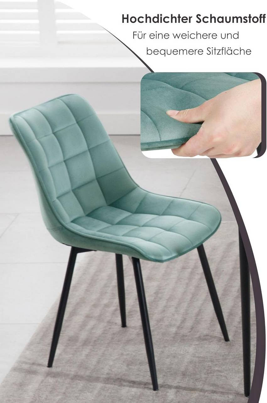 24goodz Set of 2 Dining Chairs with Backrest - Ergonomic Comfort - Velvet and Metal - For Dining and Living Spaces - Dark Grey - ts