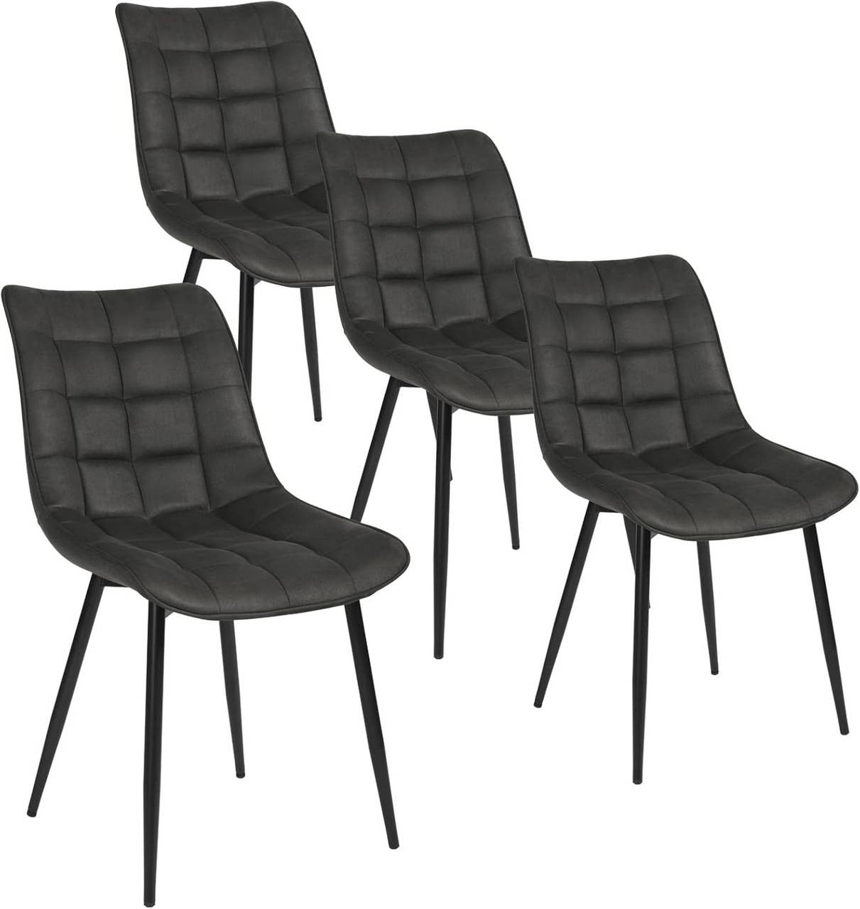 24goodz Dining Chair Set of 4 - Comfortable Cushioned Seating - Ergonomic Design - Leathaire Fabric - Grey - an