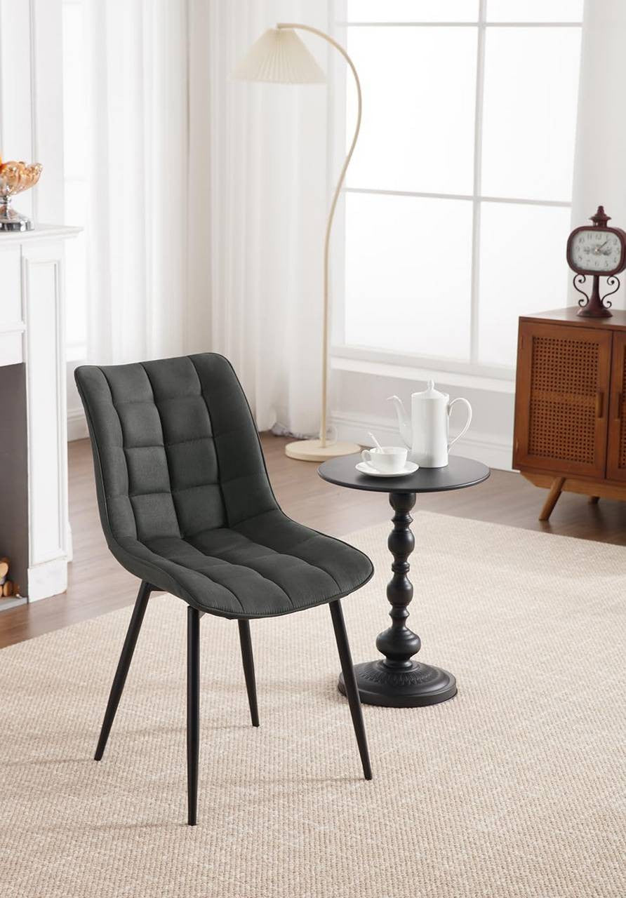 24goodz Dining Chair Set of 4 - Comfortable Cushioned Seating - Ergonomic Design - Leathaire Fabric - Grey - an