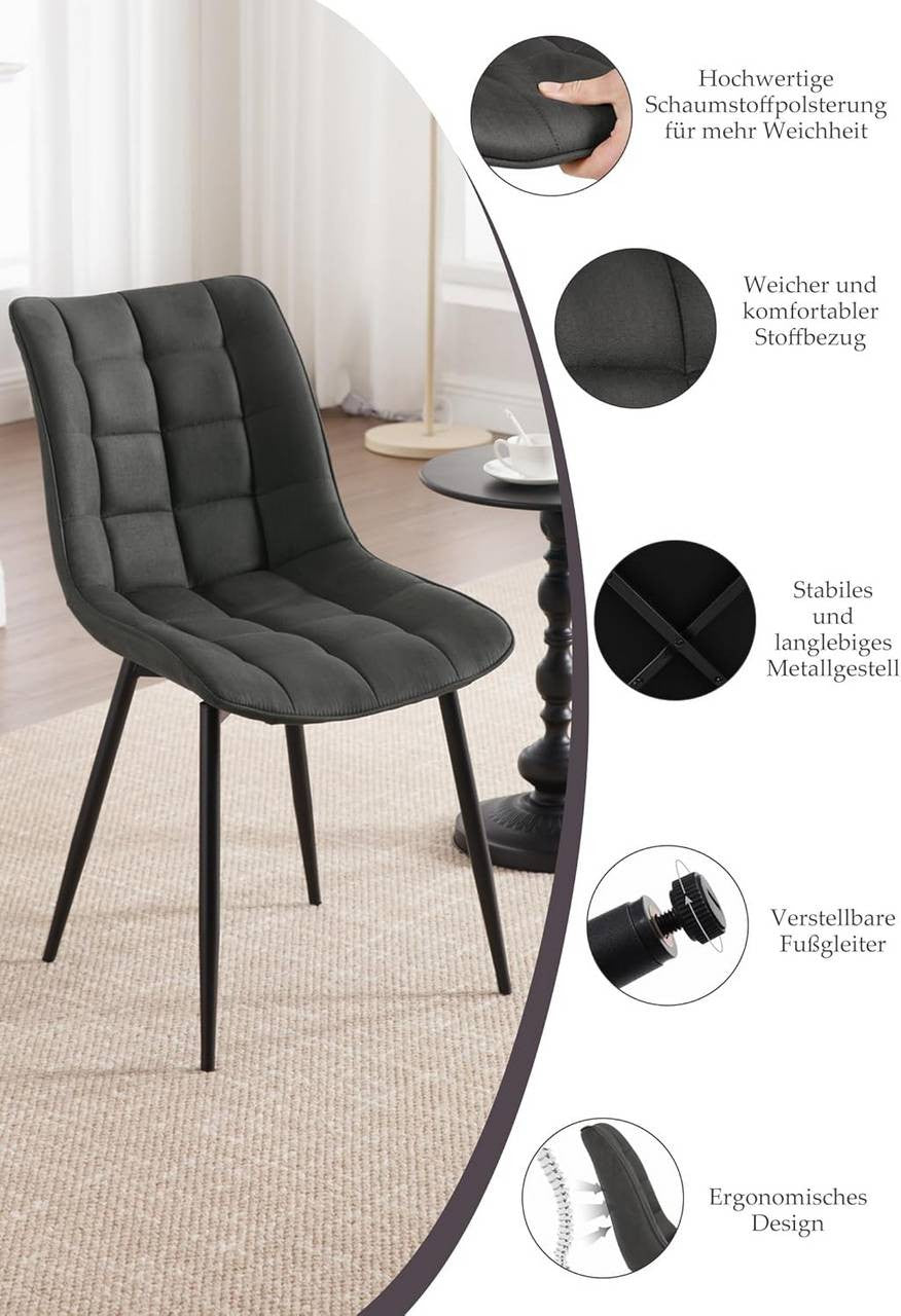 24goodz Dining Chair Set of 2 - Comfortable and Ergonomic Design - Leathaire Fabric - For Home and Dining - Anthracite