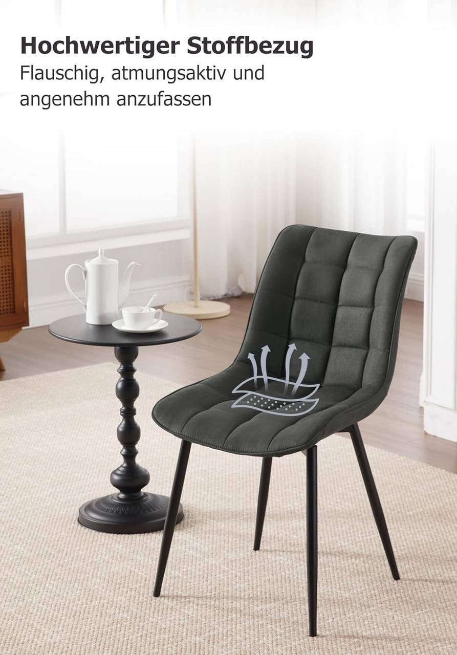 24goodz Dining Chair Set of 4 - Comfortable Cushioned Seating - Ergonomic Design - Leathaire Fabric - Grey - an