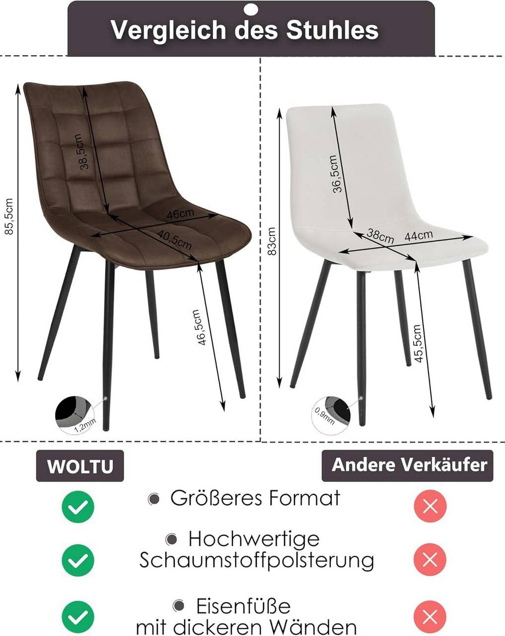 24goodz Dining Chair Set of 4 - Comfortable and Durable - Metal Frame - For Home Use - Dark Brown - dbr