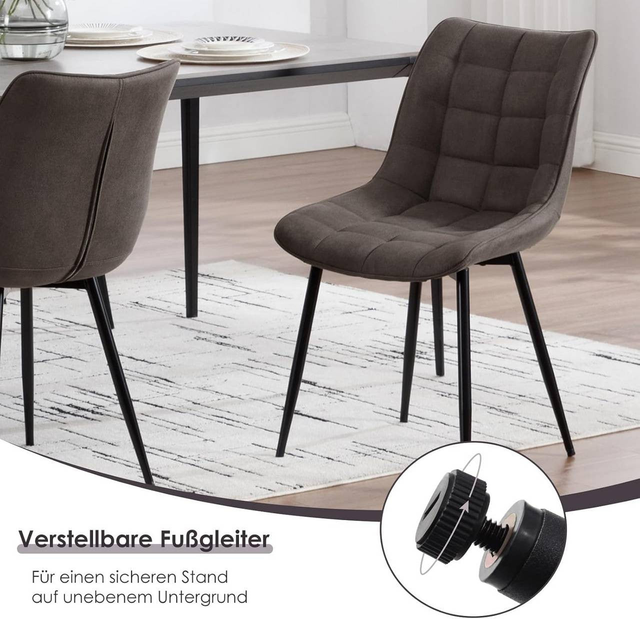 24goodz Dining Chair Set of 2 - Comfortable Upholstered Seat - Robust Metal Frame - Leathaire Fabric - Dark Grey - dgr