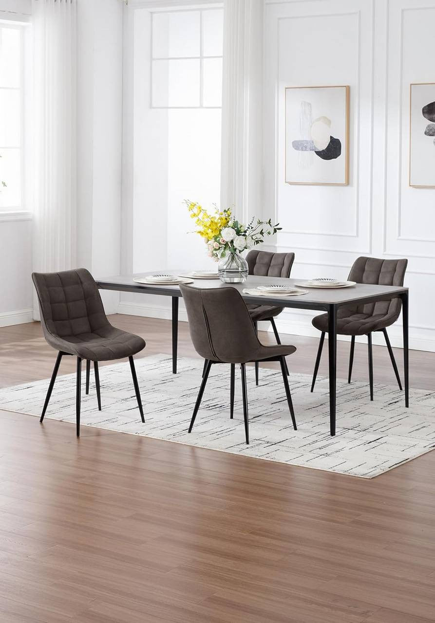 24goodz Dining Chair Set of 2 - Comfortable Upholstered Seat - Robust Metal Frame - Leathaire Fabric - Dark Grey - dgr