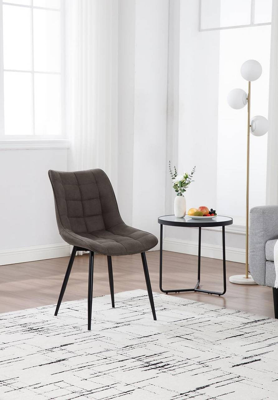24goodz Dining Chair Set of 2 - Comfortable Upholstered Seat - Robust Metal Frame - Leathaire Fabric - Dark Grey - dgr