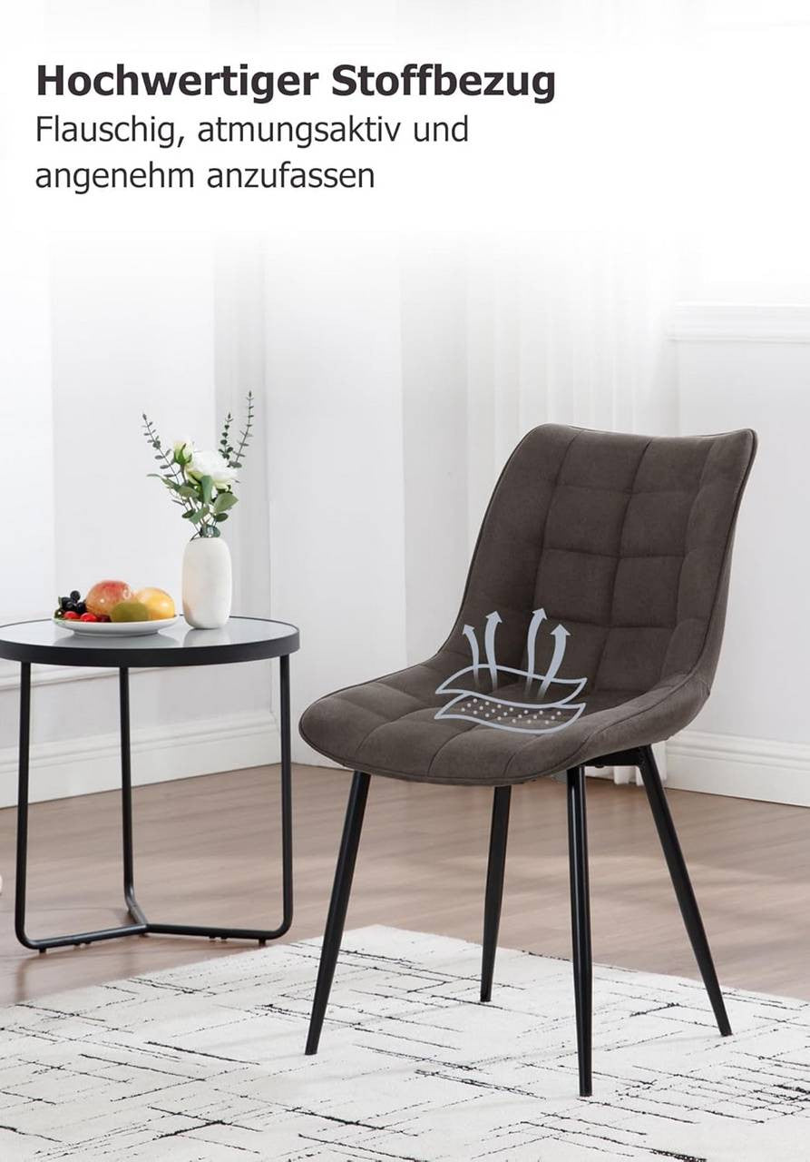 24goodz Dining Chair Set of 2 - Comfortable Upholstered Seat - Robust Metal Frame - Leathaire Fabric - Dark Grey - dgr
