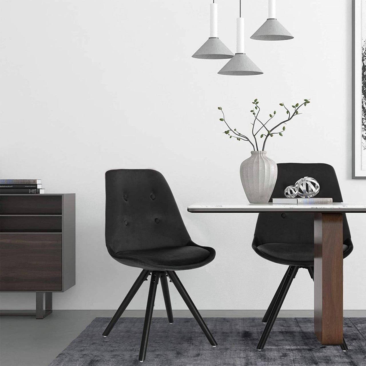 24goodz Velvet Dining Chair - Ergonomic Support - Durable Solid Wood - For Every Room - Black - sz