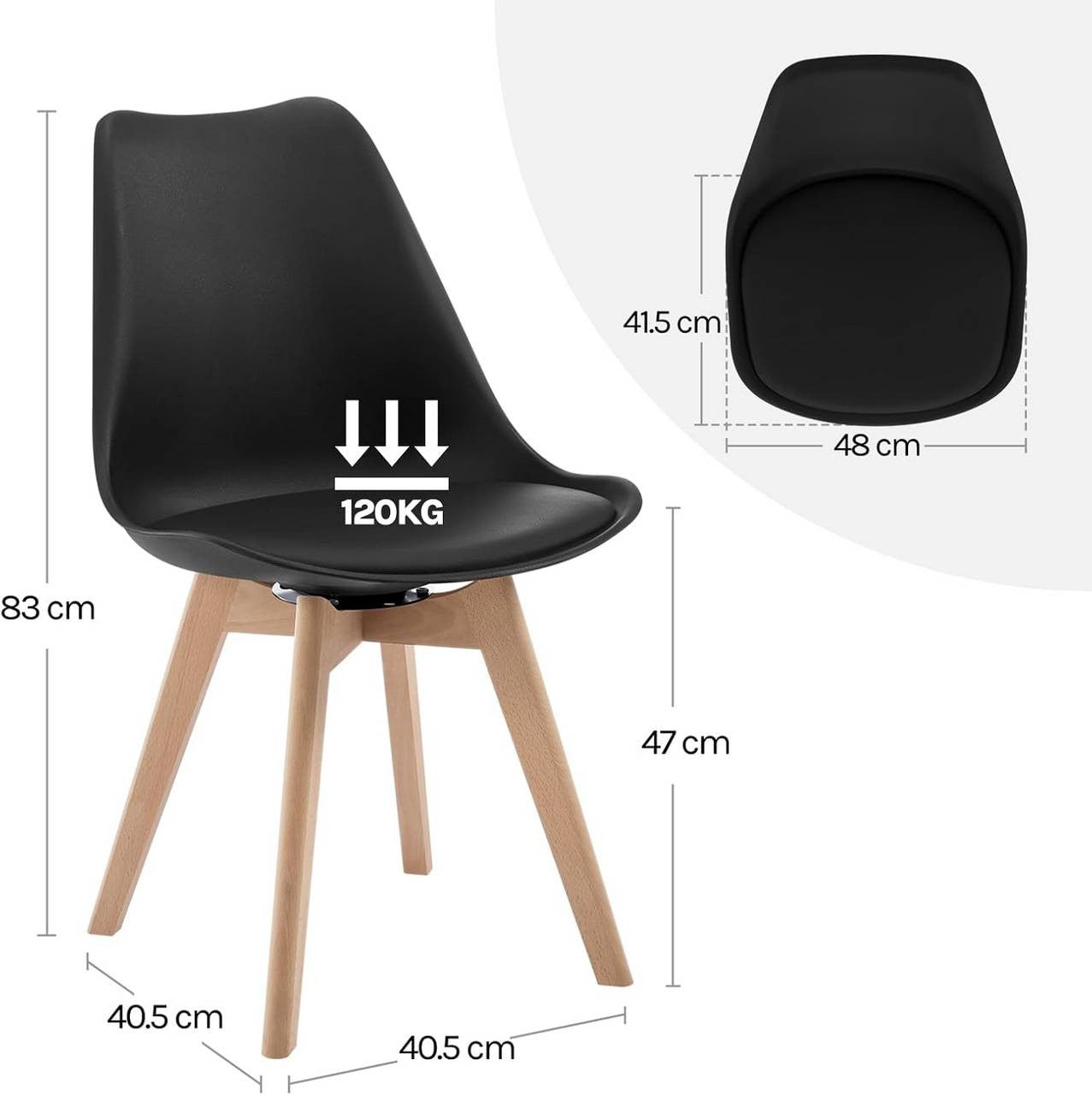 24goodz Swivel Dining Chairs - 360° Rotating Seat - High Comfort - Faux Leather & Solid Wood - Black